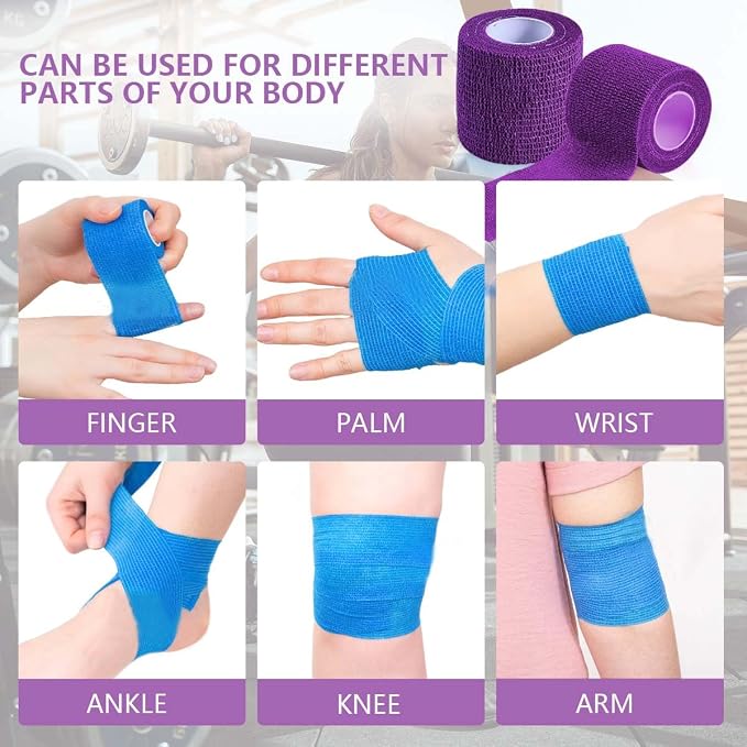 KISEER 15 Pack 2 Inch x 5 Yards Purple Self Adhesive Bandage Breathable Cohesive Bandage Wrap Rolls Elastic Self-Adherent Tape for Stretch Athletic, Sports, Wrist, Ankle
