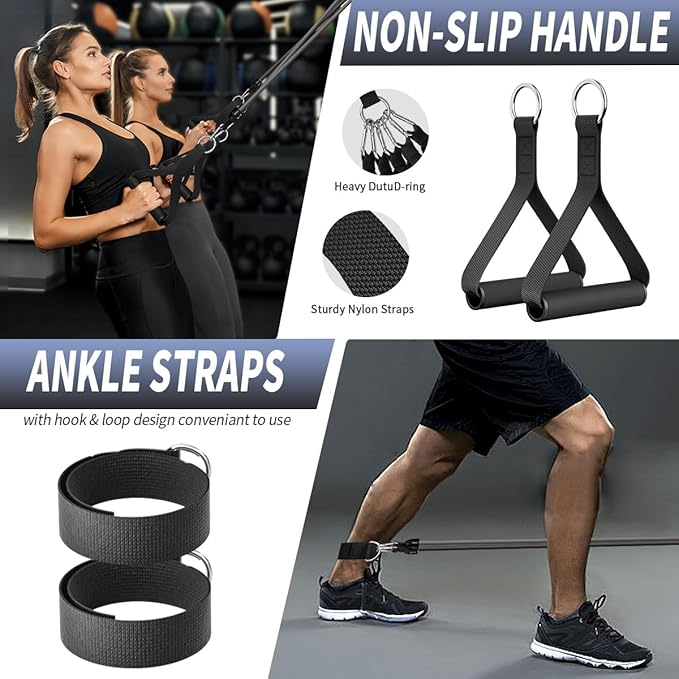 WHATAFIT Resistance Bands with Handles, 5-Level Exercise Bands for Workout | Natural latex,10-50 lbs, stackable to 150,Ankle Straps, Door Anchor,Guide. For Strength, Yoga,Home Gym,Travel & Workout.