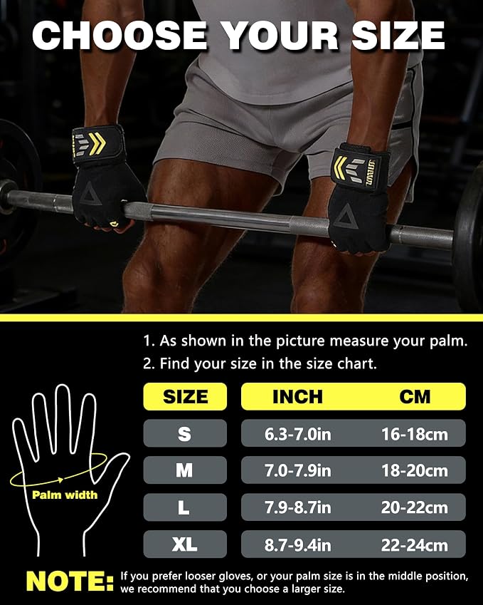 2-in-1 Workout Gloves, Weight Lifting Gloves with Wrist Wrap Support for Men & Women, Ventilated Fingerless Padded Gym Glove for Weightlifting Pull-Ups & Fitness Training