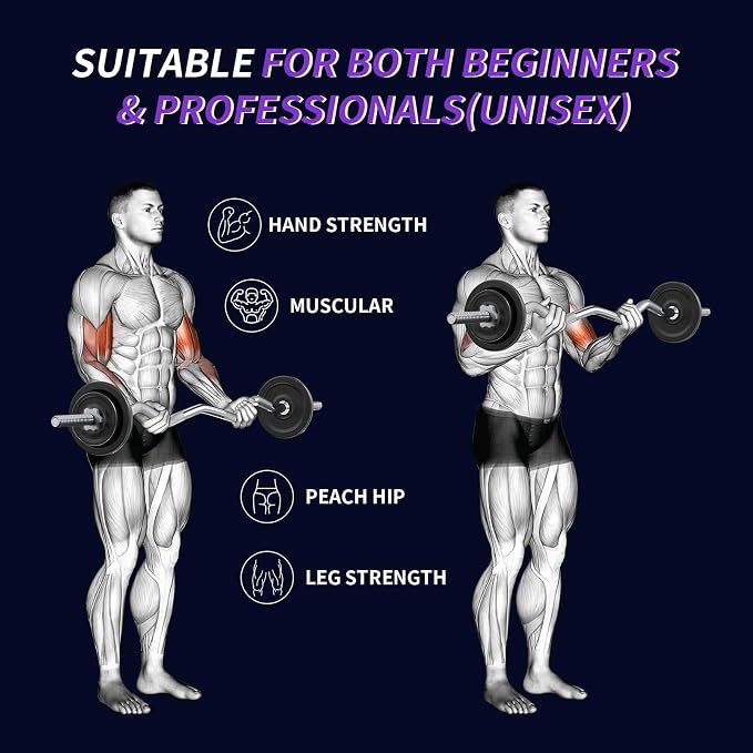 47" EZ Curl Bar Weight Lifting Bar, 1-inch Curling Bars for Weight lifting | Barbell bar for Hip Thrusts/Squats/Lunges for Gym and Home, With 2 Star Double Risk Star-nuts (220lb Weight Capacity)