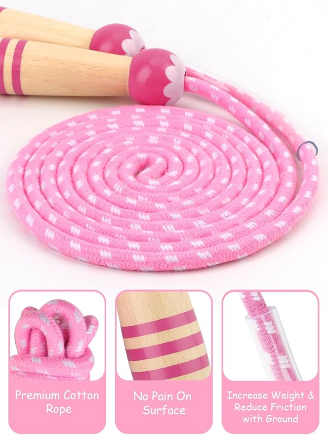 Jump Rope for Kids, Lorvain Adjustable Skipping Rope | Kids Jump Ropes with Wooden Handle for Girls Boys, Weighted Jumping Ropes for Fitness Workout Exercise Outdoor Fun Activity