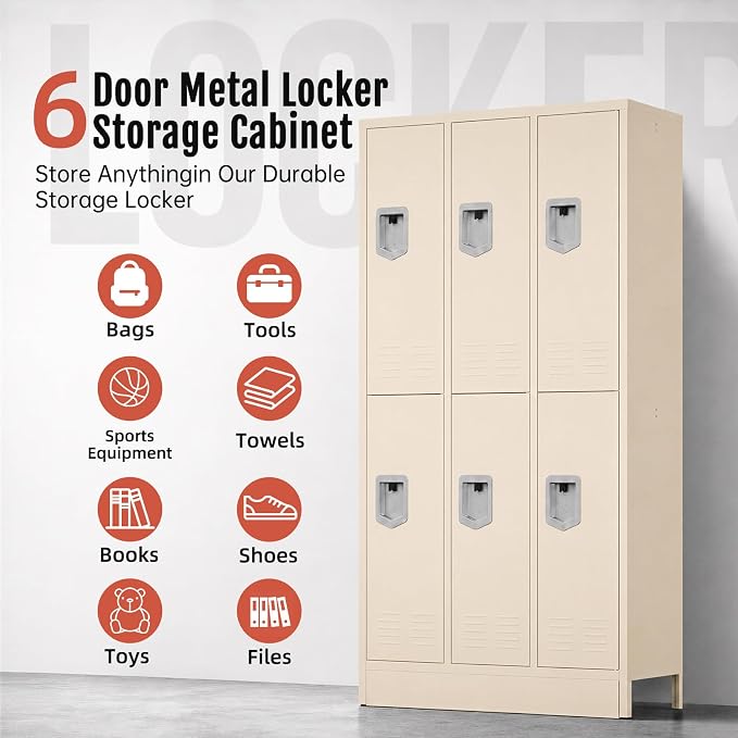 BUTISOW 72" 6 Door 16-Gauge Steel Employee Lockers, Lockable for Gym | Padlock Compatible, 6 Door, 12 Hanging Hooks, Ventilated, Adjustable Shelf, Powder Coated, Rust Resistant, 72 Inch Height