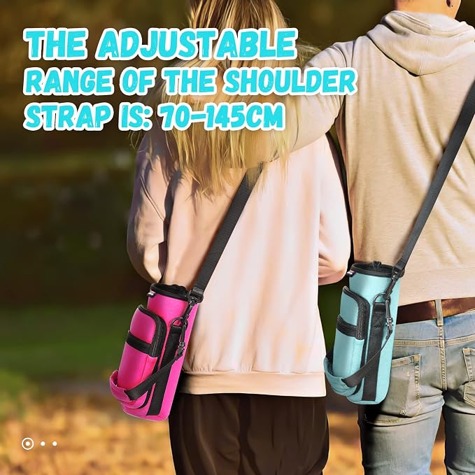Nuovoware Water Bottle Carrier Bag, 25oz/32oz, Dusty Blue | Adjustable Shoulder Hand Strap, 2 Pocket, Neoprene Sleeve, For Hiking Travelling Camping