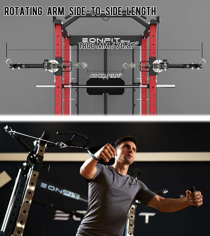 Eonfit E5 Smith Machine with Leg Press for Home Gym | Functional Trainer Power Rack Power Cage With Pivot Arms Lat Cable Crossover Pulley System All In One For Garage Apartment