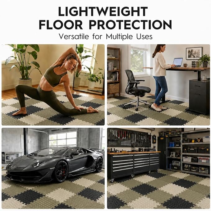 18pcs Puzzle Exercise Mat, 12.6"x12.6"x0.4", 18sqft EVA Interlocking Foam Floor Tiles, Protective, Water-Resistant Flooring for Home Gym & Workout Equipment