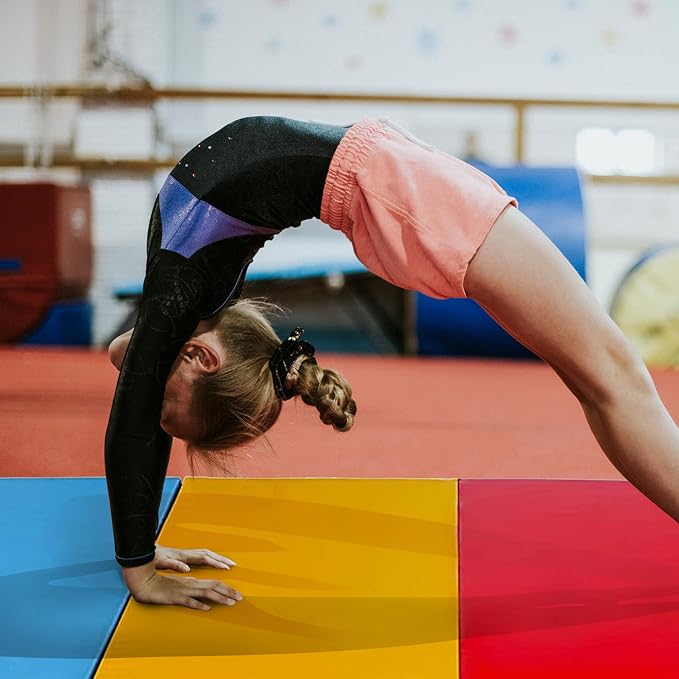 BalanceFrom 10x4 Feet 4-Panel Folding Gymnastics Mat – 2-Inch Thick Pad with Vinyl Surface and Carrying Handles for Tumbling, Yoga, Pilates, Home Workouts, and Martial Arts