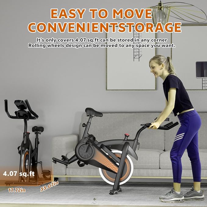 Exercise Bike with Bluetooth, Wool Felt Brake Pad Stationary Bike - 300lb Weight Capacity Quiet Belt Drive Indoor Cycling Bike for Home Cardio, Adjustable Handlebar & Extra Soft Seat, Digital LED Monitor
