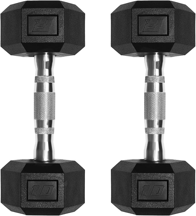 RitFit 5-650 LBS PVC Hex Dumbbell Sets with Optional Rack for Home Gym | PVC Coated Anti-Roll Hex Design, Chrome Handle with Ergonomic Grip, Full Body Strength Training with Optional Rack