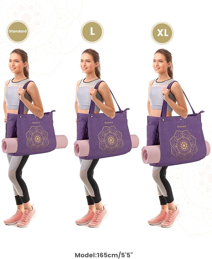 Gonex Yoga Mat Bag For Women Canvas Tote Pilates Gym Bag With Mat Carrier | Front-Opening Quick Access Mat Straps, Durable Cotton Canvas, Machine Washable, Bottle Holder Multi Pockets, Yoga Gym Travel