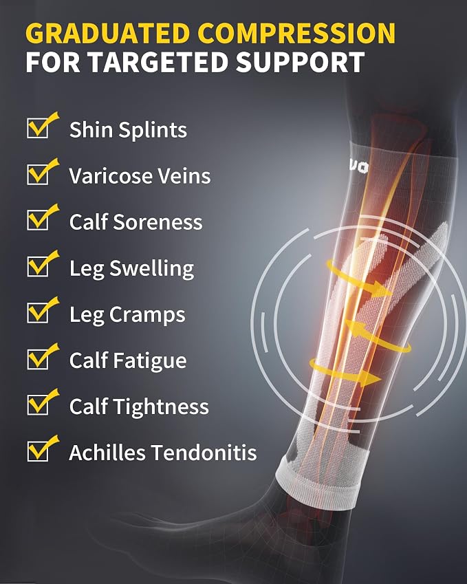 CAMBIVO Calf Compression Sleeve for Shin Splints & Running Support-3 Pairs | Leg sleeves for men & women, 15-20mmHg footless compression socks for gym & recovery, varicose veins