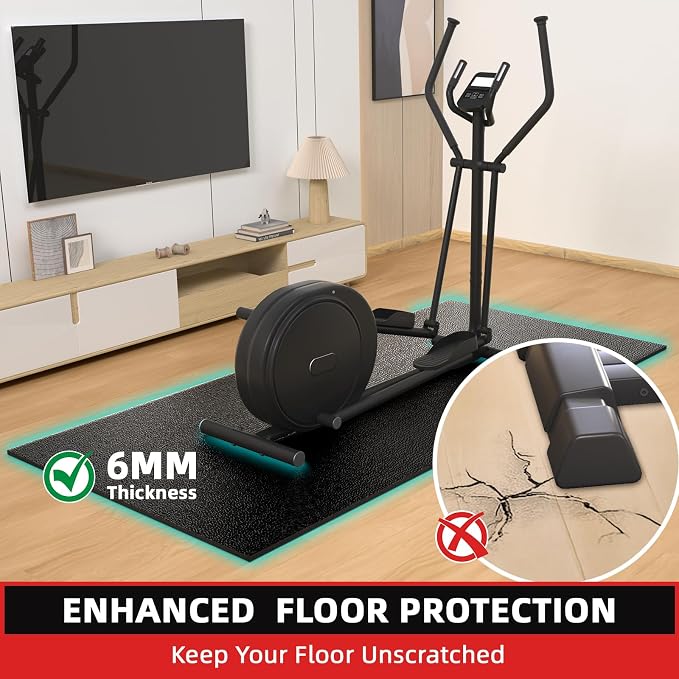 GymCope Treadmill Mat for Hardwood Floor Carpet 7'x3'/6'x3'/6'x2.5'/4'x2' | 6mm Thick Exercise Equipment Gym Mat, Compatible with Peloton Bike, Indoor Spin Bike, Elliptical