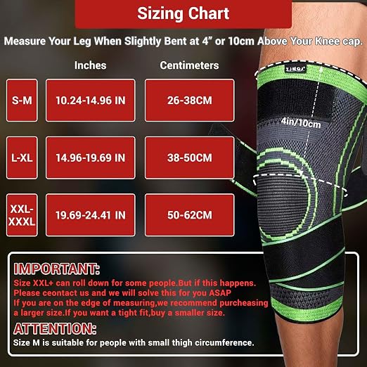 Knee Brace with Straps for Women/Men, Knee Compression Sleeve for Knee Pain, Arthritis, ACL, PCL, Meniscus Tear, Joint Pain Relief. Knee Support for Running, Workout, 1 pcs (Green,S/M)