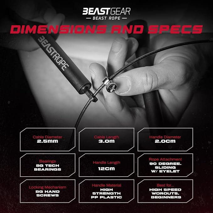 Beast Gear Jump Rope, Jump Ropes for Fitness, Premium Aluminium Skipping Rope for Men Women - Boxing, MMA, HIIT, Strength Training & Double Unders