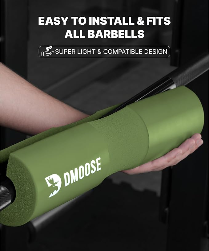 DMoose Fitness Barbell Pad for Hip Thrust, Squat & Lunges - Non-Slip Thick Foam Cushion for Neck and Back Support with Two Straps - Hip Thrust Pad for Leg Day - Fits All Olympic Bars and Smith Machine