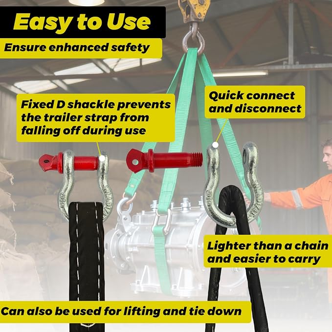 HENBOW Lifting Straps for Hoist,8' × 3" Heavy Duty Flat Lift Sling Straps with D Ring Shackle 6600 lbs Safety Load，Web Sling Car Tree Saver Winch Recovery