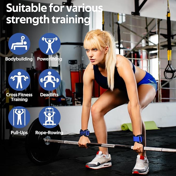 Weight Lifting Wrist Strap，Double Layer Leather Wrist Wraps with Neoprene Padding for Weightlifting & Deadlifts – Adjustable Gym Straps for Men & Women