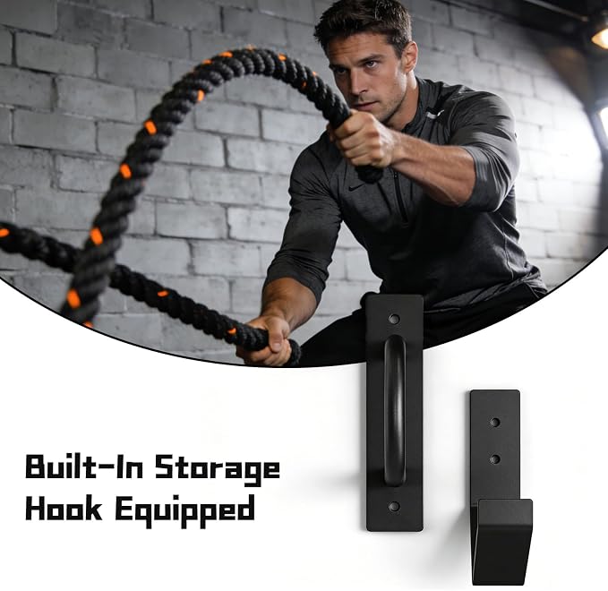 Heavy Duty Steel Battle Rope Wall Anchor Kit with Storage Hook, Fitness Rope Wall Mount for 30-50 Feet 1"-2.5" Battle Ropes