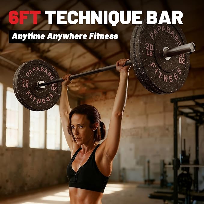 PAPABABE 4ft/5ft/6ft/6.5ft Barbell 2" Short Barbell for Strength Training | 4ft/5ft/6ft/6.5ft Straight Barbell, Womens Olympic Bar with Moderate Knurling for Squats Curls Deadlifts, Weightlifting
