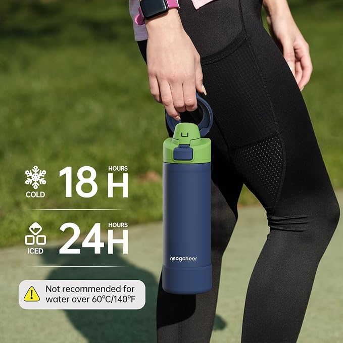 Insulated Magnetic Water Bottle - Reusable Stainless Steel Bottle with MagSafe Compatible Phone Holder -Keeps Cold for 24 Hours - Perfect for Gym, Sports, and Travel- Navy Blue 32oz