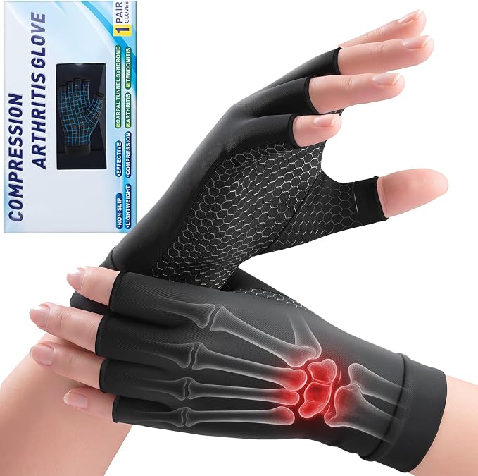 Arthritis Compression Gloves for Men & Women, Carpal Tunnel Pain Relief | Wrist Thumb Support, Fingerless, Breathable Lycra, Non-Slip for Tendonitis, Pain & Swelling Relief - 1 Pair