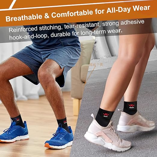 Vinaco Ankle Brace, 2 Pack Ankle Support for Sprained Ankle, Men & Women | Breathable Neoprene, 360° Compression Ankle Support with Adjustable Wrap, Strong Stabilize Ligaments For Sports & Recovery