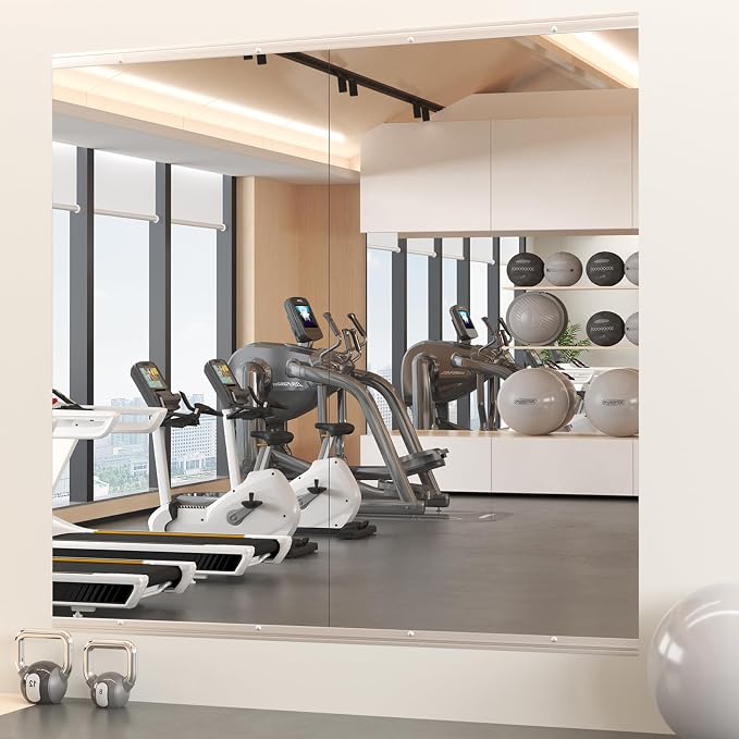 Snowdool Gym Mirror, 48''x30'' 2PCS Mirrors for Home Gym Wall Large, Full Body Mirror for Yoga, Garage, Dance Studio, Anti-Rust, Tempered Glass,Frameless Rectangle Wall-Mounted Workout Mirrors