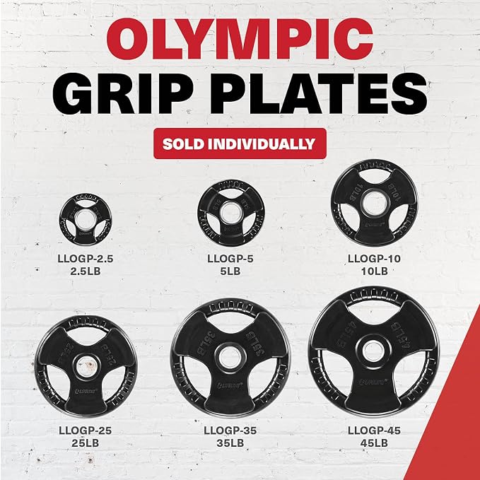 Lifeline Fitness Rubber Grip Plates For Olympic Barbell - 2" Weight Plates for Home or Gym - Strength Training Single Plates - 2.5/5/10/25/35/45 LB Options