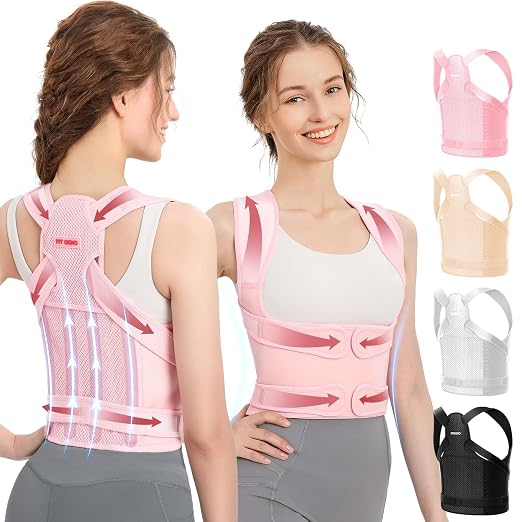 Fit Geno Posture Corrector for Women & Men, Upper Back Alignment Brace for Rounded Shoulders, 4 Flexible Fiberglass Support Stays, Breathable Mesh, Adjustable Fit for Desk Work & Daily Activities | 4 fiberglass stays with breathable mesh gently pull yo...