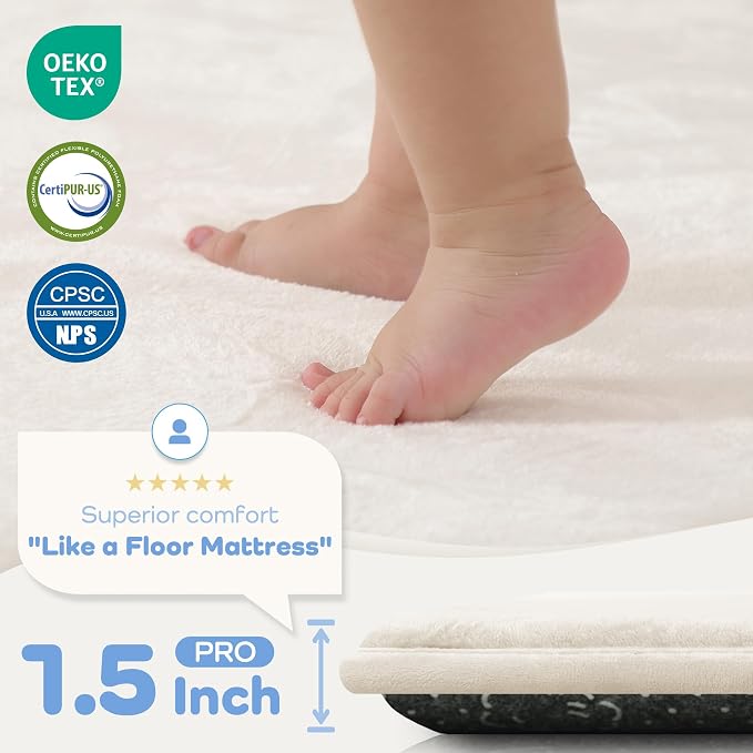 1.5" Thick Baby Play Mat for Floor 59x79 Soft Foam Play Mats, Beige | Memory Mat for Baby to Play, Waterproof Easy Care with Non-Slip Tummy Time Play Mat for Nursery Playroom Classroom