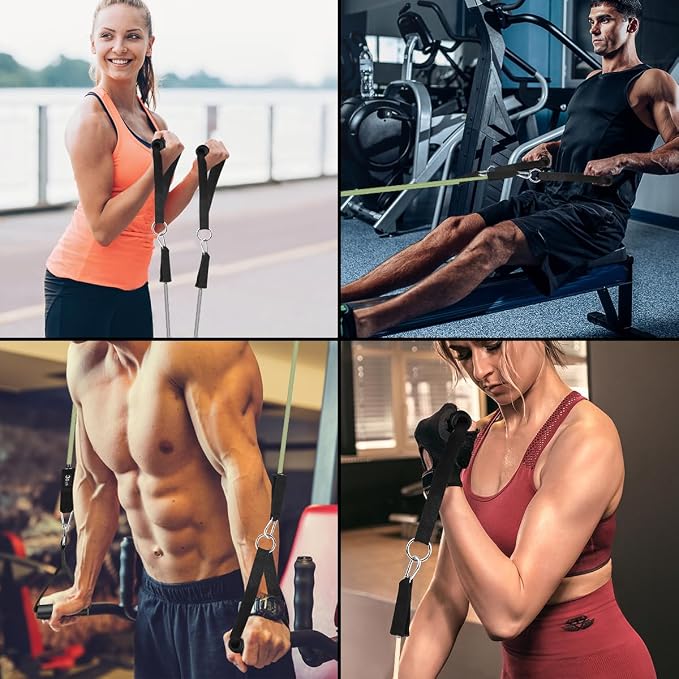 WHATAFIT Resistance Bands with Handles, 5-Level Exercise Bands for Workout | Natural latex,10-50 lbs, stackable to 150,Ankle Straps, Door Anchor,Guide. For Strength, Yoga,Home Gym,Travel & Workout.