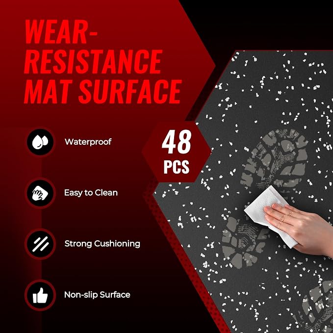 SUPERJARE 0.79'' Extra-Thick Exercise Equipment Mats, 48 Pcs 192 Sq Ft Rubber Top Floor Tiles with High Density EVA Foam, Interlocking Gym Flooring for Home Gym, Workout Mat, Black/Grey