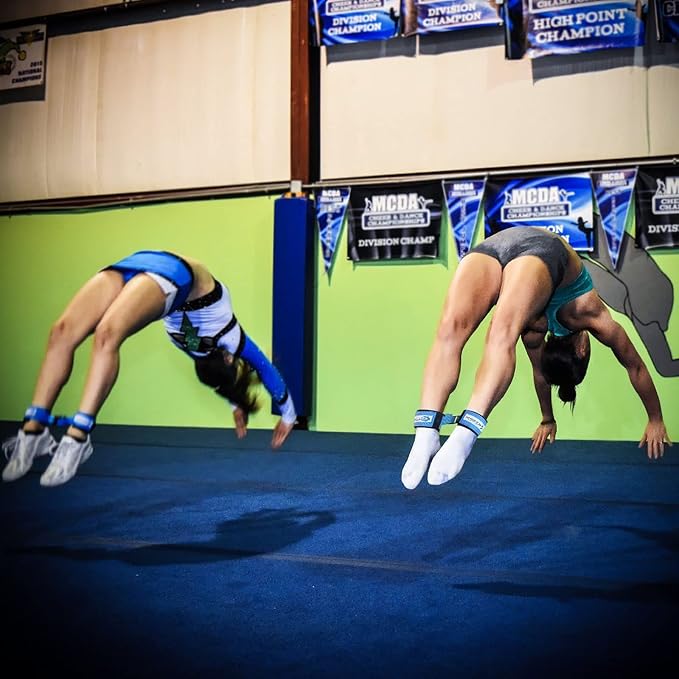 Tumble Pro X Ankle Straps Kit – Cheerleading Standing Tumbling Equipment, Gymnastics Backhandspring Trainer – Includes Flexibility Stunt Stretch Strap – Blue, Pink, Purple