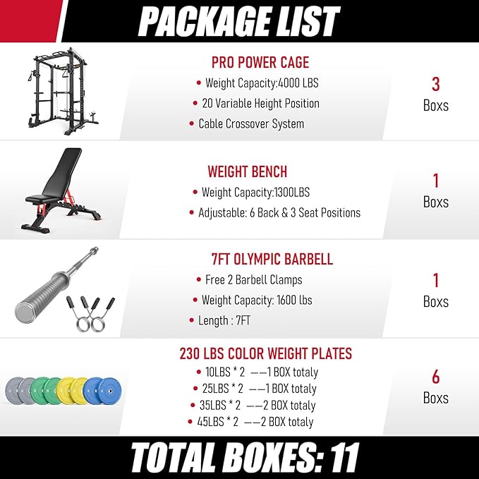 SPORTSROYALS Power Rack, Multi-Functional Power Cage, Squat Rack with Pulley System & LAT Pull Down, Workout Cage with J Hooks for Home Gym