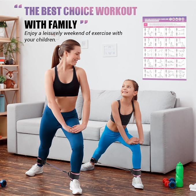 Ankle Resistance Bands with Cuffs, Leg Exercise Equipment with Poster | Ankle Bands for Working Out, Kickbacks Hip, Leg Glute, Resistance Workout Equipment for Women