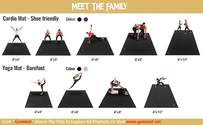 GXMMAT Large Exercise Mat 6'x4'/6'x5'/6'x6'(7mm), Thick Workout Mats for Home Gym Flooring, Extra Wide Non-Slip Durable Cardio Mat, Shoe Friendly, Perfect for Plyo, MMA, Jump Rope, Weights, Fitness