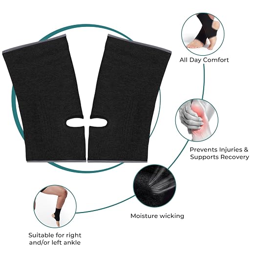 NEOTech Care Ankle Support Sleeve (1 Pair) - Open Heel, Light, Elastic & Breathable Knitted Fabric - Medium Compression - For Men, Women, Kids - Right or Left Foot - Black Color (Size S)
