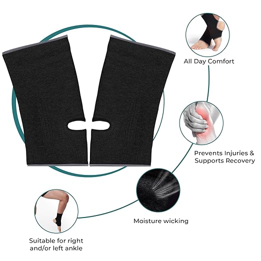 NeoTech Care Ankle Support Sleeve - Open Heel, Light, Elastic & Breathable Knitted Fabric - Medium Compression - For Men, Women, Kids - Right or Left Foot (Black Color, Size M, 1 Pair)