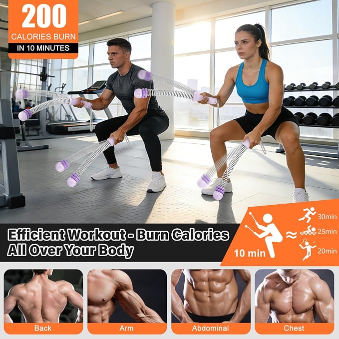 Weighted Ropeless Battle Ropes Adjustable Weight - Portable Cordless Battle Ropes for Home Gym with Workout Poster, Strength Building, HIIT & Low-Impact Cardio Training for Men & Women (Purple)