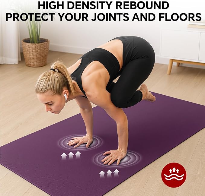 Stepwaver Extra Large Yoga Mat 6'x4'(1/3" & 1/4" Thick), Non-Slip, Ultra Durable, Wide Workout Mat, Wide Exercise Mats for Home Workouts, Yoga, Pilates, Stretching (Barefoot Exercise)