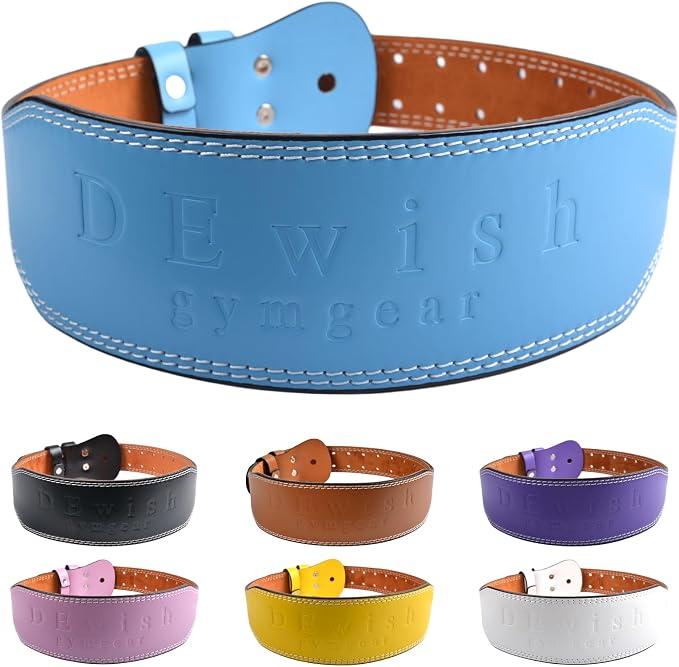 Leather Gym Fitness Belt, 4" & 6" Padded Lumbar Back Support, 10 Adjustable Holes for Weightlifting Powerlifting Bodybuilding Deadlift Squat Workout Strength Training