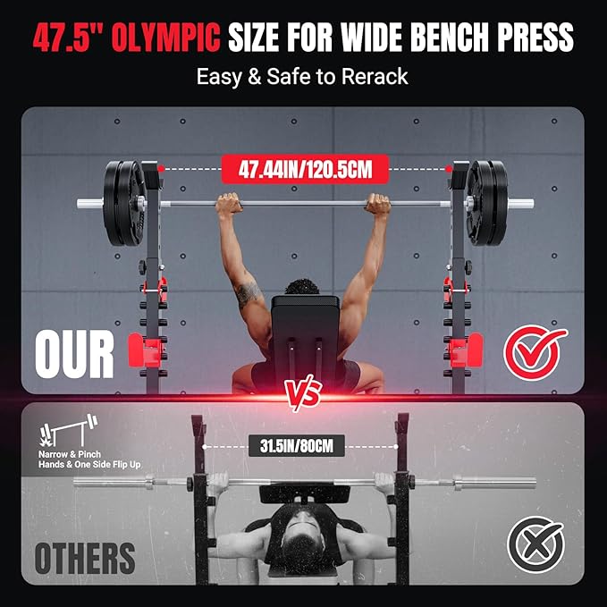 YOLEO Weight Bench with Rack - Bench Press Set, Leg Extension, Preacher Curl & Flat/Incline/Decline Full Body Workout Bench, Adjustable Olympic Weight Benches for Home Gym(47.44IN WIDE GRIP)