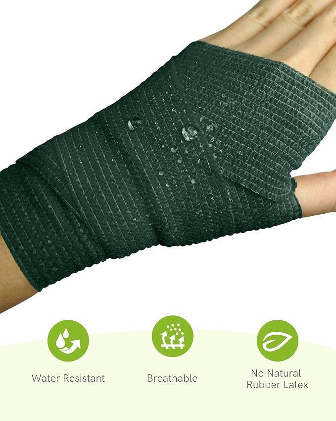 FriCARE Self Adhesive Bandage Wrap, Medical Tape in First Aid Kit | Elastic Cohesive Bandages for Sports/Vet/Wrist Ankle Wounds, 2 Inches X 5 Yards, Latex-free 6 Rolls, Hunter Green