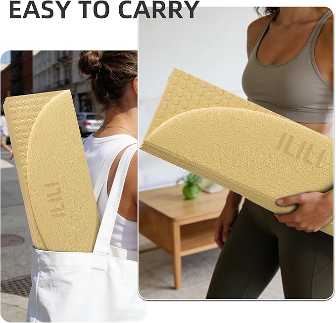 ILILI Foldable Yoga Mat-Semicircular, 10mm Thick, TPE Material, Extra Long 75"L x 26"W, Soft and Comfortable Folding Oval Mat 0.4 Inches, Easy to Carry and Store, 190*66cm Portable Multi-Functional Use for Yoga, Home Exercise & Outdoor