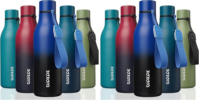 BJPKPK Insulated Water Bottle, 18 oz Stainless Steel | Leak Proof | Blue Black | Pack of 2 | For Sports & Travel