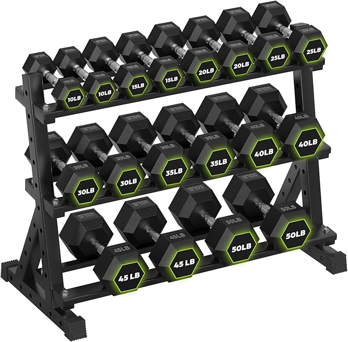 HANDBODE Dumbbell Set with Rack, Rubber Coated Fixed Dumbbells 390-790 lbs | Heavy Duty Hexagonal Weights, Non-Roll Hexagon Shape for Stability, Home Gym Strength Training Equipment