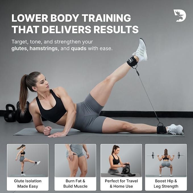 DMoose Ankle Strap for Cable Machine - One Size Fit with Premium Padding, Workout Kickback Ankle Cuffs, Ankle Bands for Working Out, Booty Workouts, Leg Extension, Hip Abductors & Lower Body Exercises