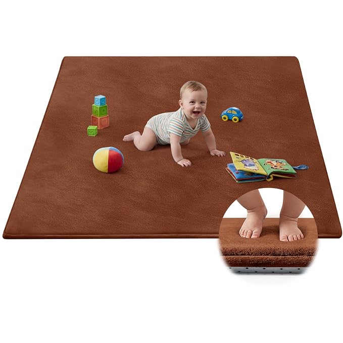 Baby Play Mat for Floor,Ultra Thick Elastic Foam 50"x50" Playmat Tummy Time Muscle Crawling Exercise Activity Cushion Gym Mat Nursery Playroom Area Kids Rug for Babies, Toddlers,Infants,Brick Red