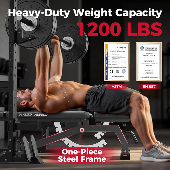 FLYBIRD Adjustable Weight Bench, Full Body Workout Bench for Home Garage Gym Strength Training, Incline Flat Decline for Sit Up Bench Press