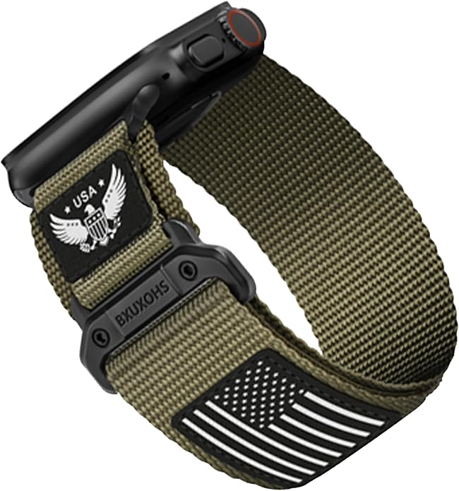 Rugged Nylon- Compatible with Apple Watch Ultra 3/ Ultra 2 Band 49mm Men,Tactical Soft Woven Stars- Stripes Flag Sport Strap for iWatch Bands 46mm 45mm 44mm 42mm Series 11 10 9 8 7 6 5 4 3 2 1 Se