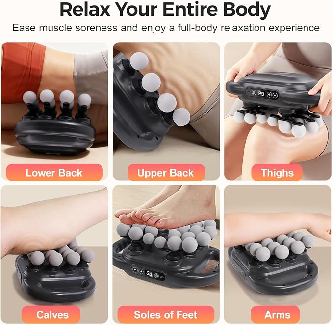 JIASHENG Massage Gun Set with 24 Heads, 9 Modes & 9 Speed Levels | Deep Tissue Percussion Massager for Muscle Pain Relief, Quiet Handheld & Hands-Free Use for Back, Shoulders, Legs – 2000mAh